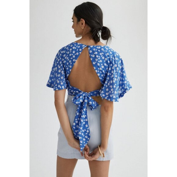 MAEVE BY ANTHROPOLOGIE Women's Tie-Back Crop Top Size S In Blue - Picture 3 of 12